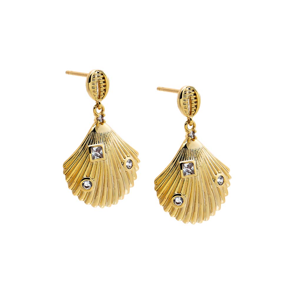 Gold CZ Shell Drop Earring - Adina's Jewels