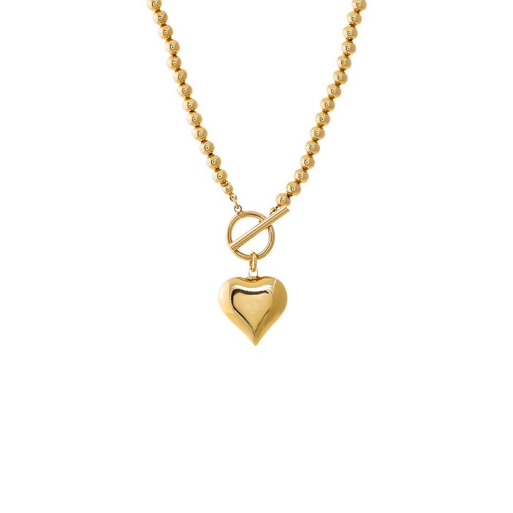 Gold Beaded Heart Toggle Necklace - Adina's Jewels