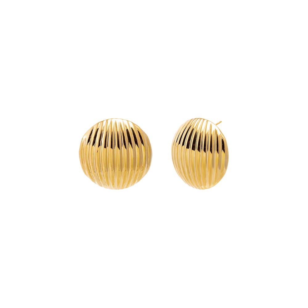 Gold Gold Ribbed Dome Stud Earring - Adina's Jewels