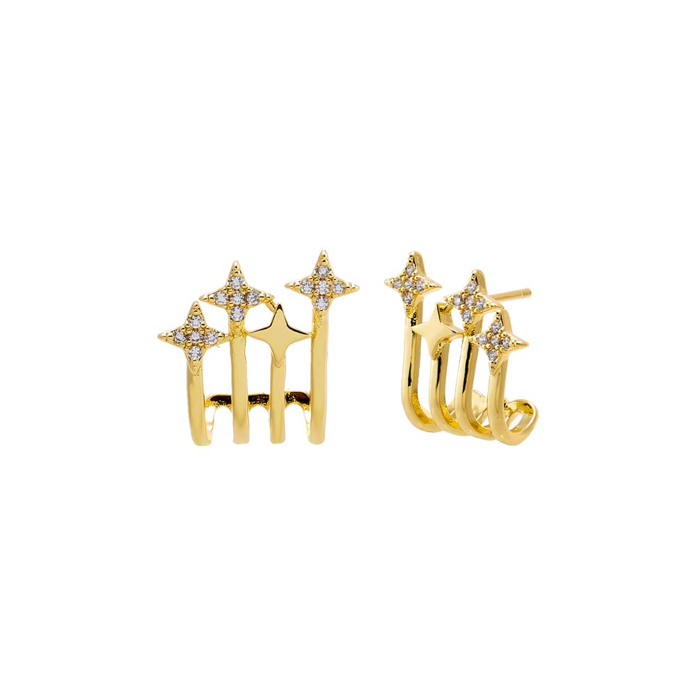 Gold Multi Pave Starburst Cage Stud Earring - Adina's Jewels