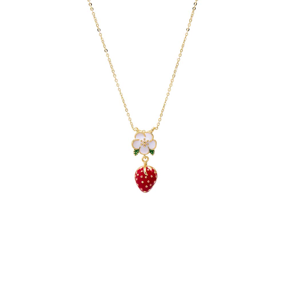 Red Colored Flower & Strawberry Charm Necklace - Adina's Jewels