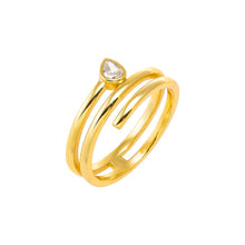 Gold / 6 CZ Teardrop Bezel Triple Wrap Coil Ring - Adina's Jewels