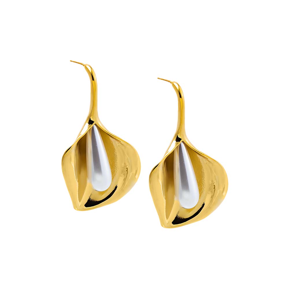 Gold Pearl Petal Drop Earrings - Adina's Jewels