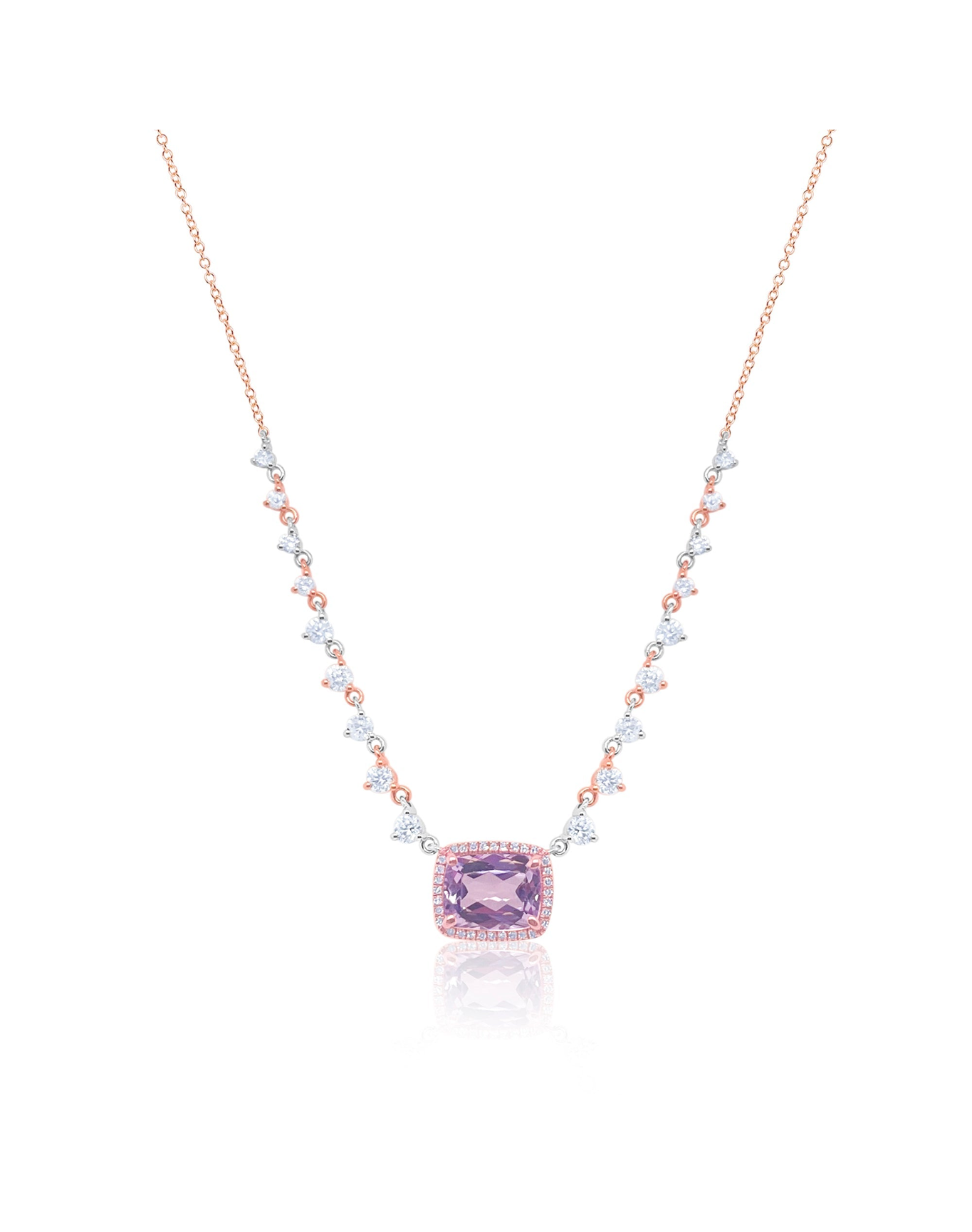 Gold Kunzite and Diamond Necklace | Pink