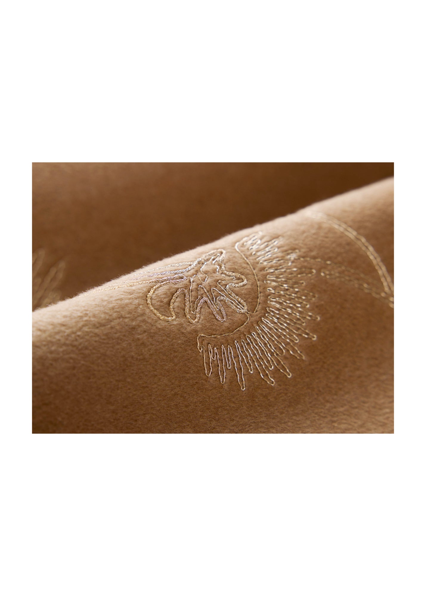 EP Yaying | Gold Thread Embroidered Wool Cashmere Blended Coat | Camel