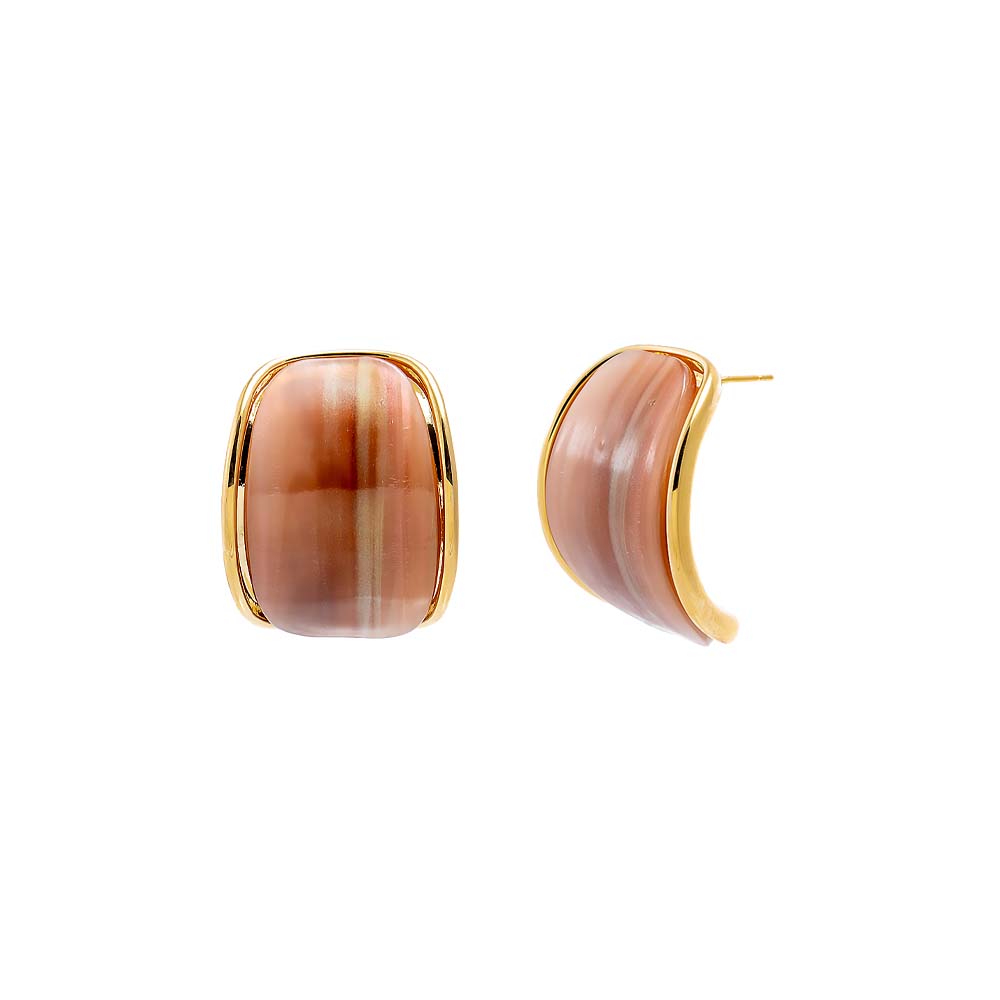 Orange Colored Curved Stone Bezel Stud Earring - Adina's Jewels