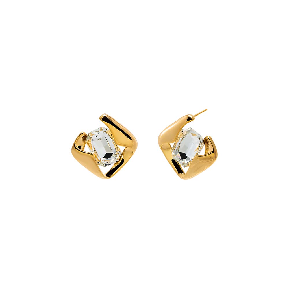 Gold Colored Diamond Cut Stud Earrings - Adina's Jewels