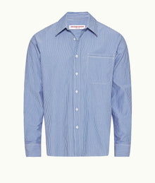 Grasmoor Stripe Relaxed Fit Classic Collar Washed Cotton Shirt Woven | Blueberry/White Stripe