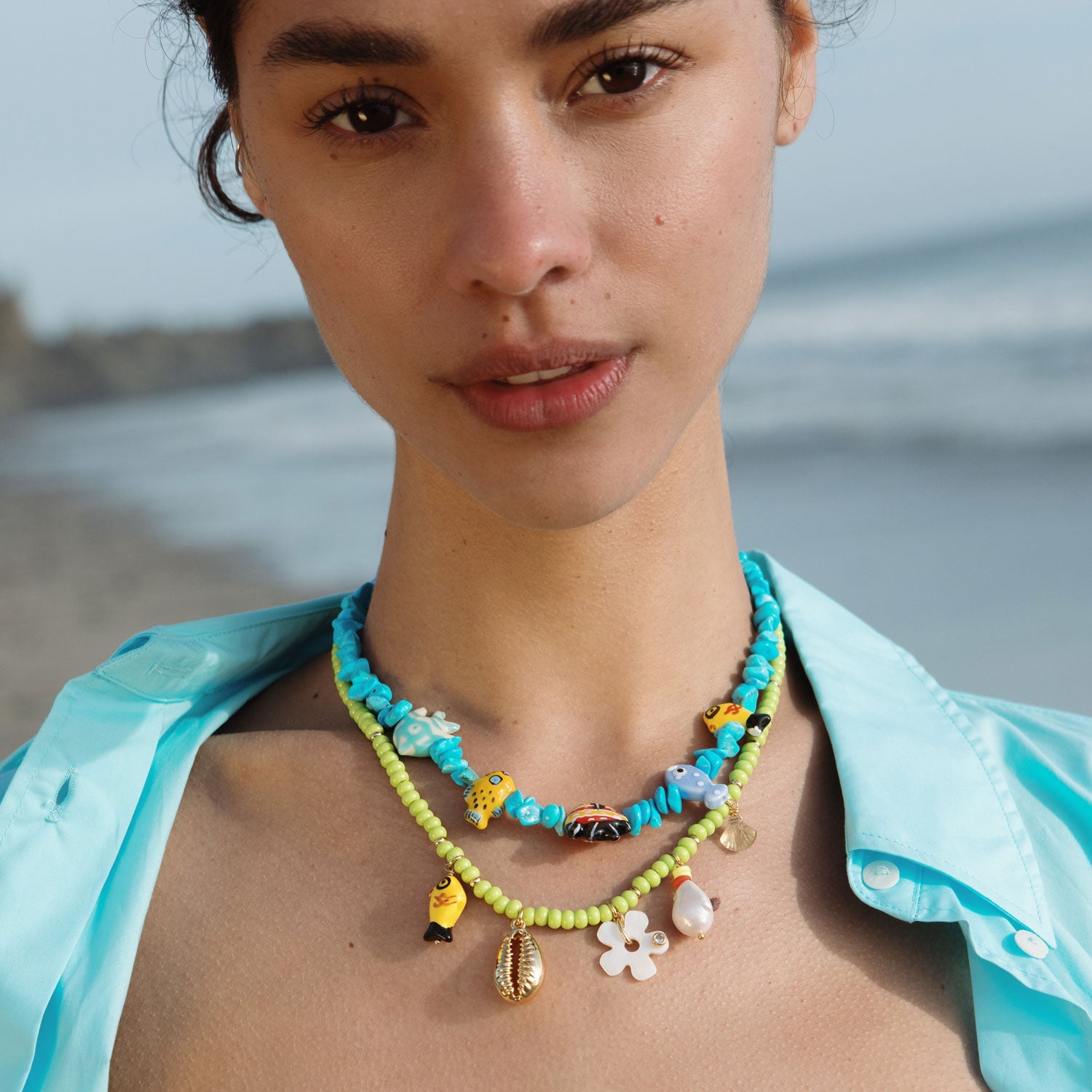 Romy Charm Necklace | Lime Green | 14K Gold Plated Brass