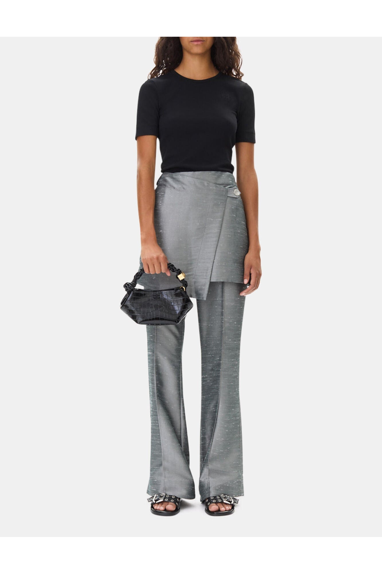 Grey Suiting Skirt Flared Trousers | Gray Quill