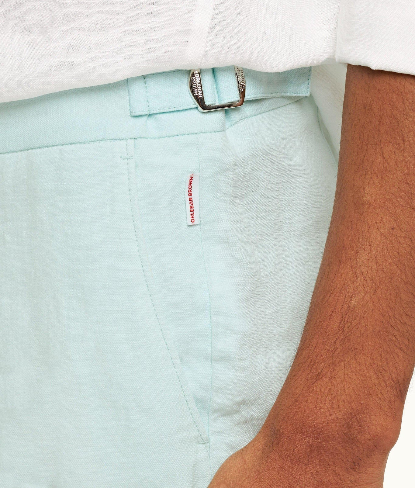 Griffon Linen Tailored Fit Washed Linen Trousers | Clear Sky