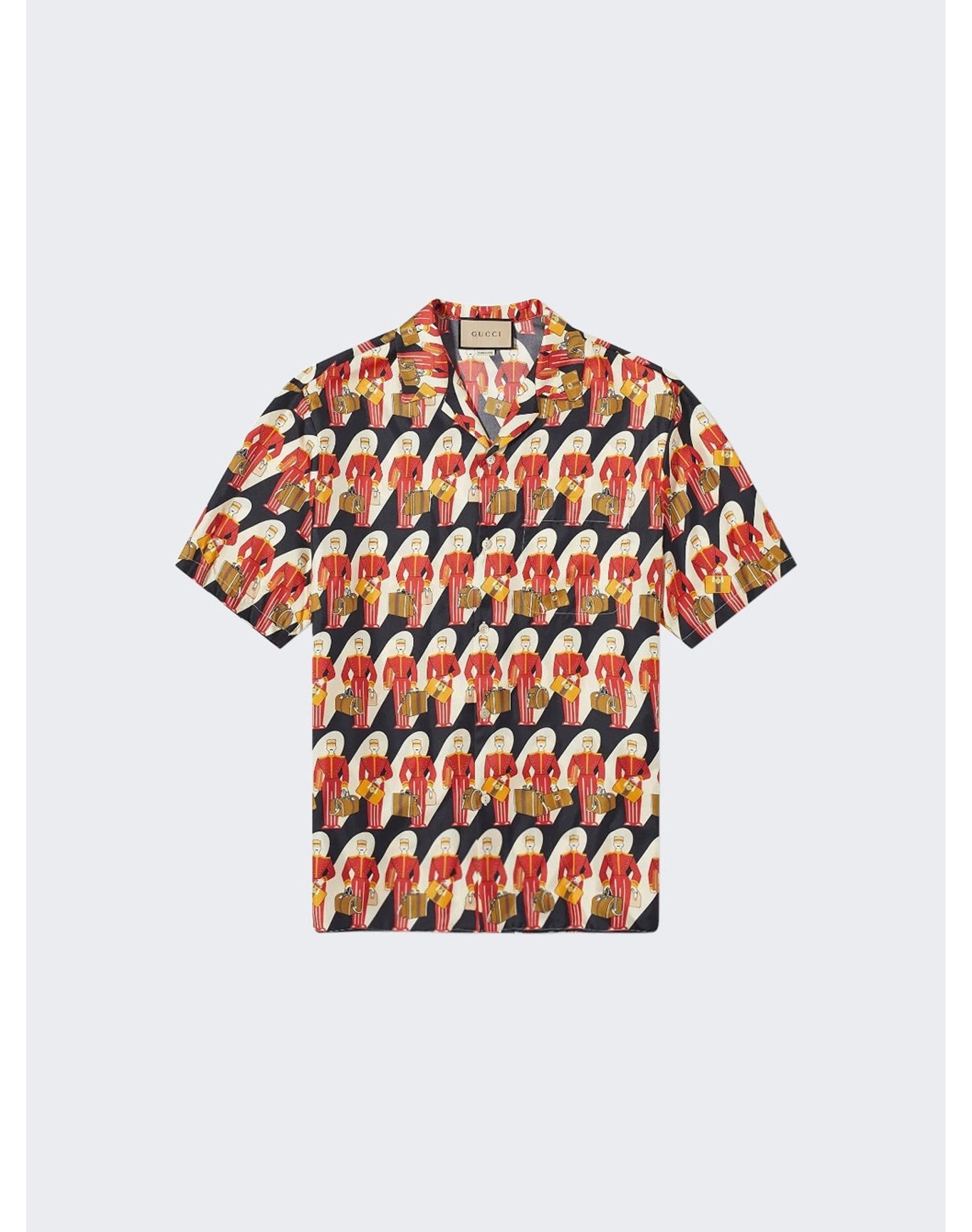Gucci | Men | Silk Twill Porter Print Shirt | Black x Orange