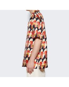 Gucci | Men | Silk Twill Porter Print Shirt | Black x Orange