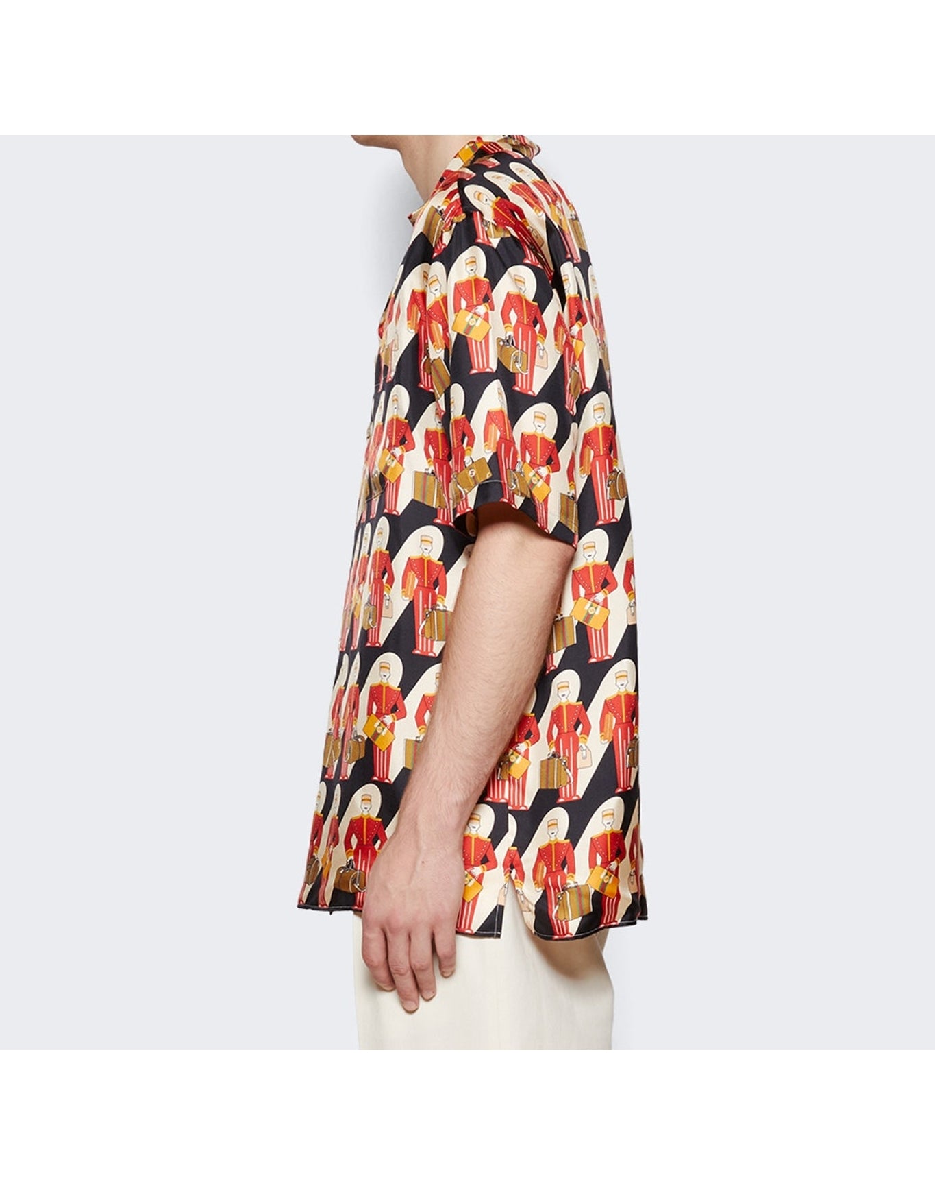 Gucci | Men | Silk Twill Porter Print Shirt | Black x Orange