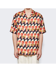Gucci | Men | Silk Twill Porter Print Shirt | Black x Orange