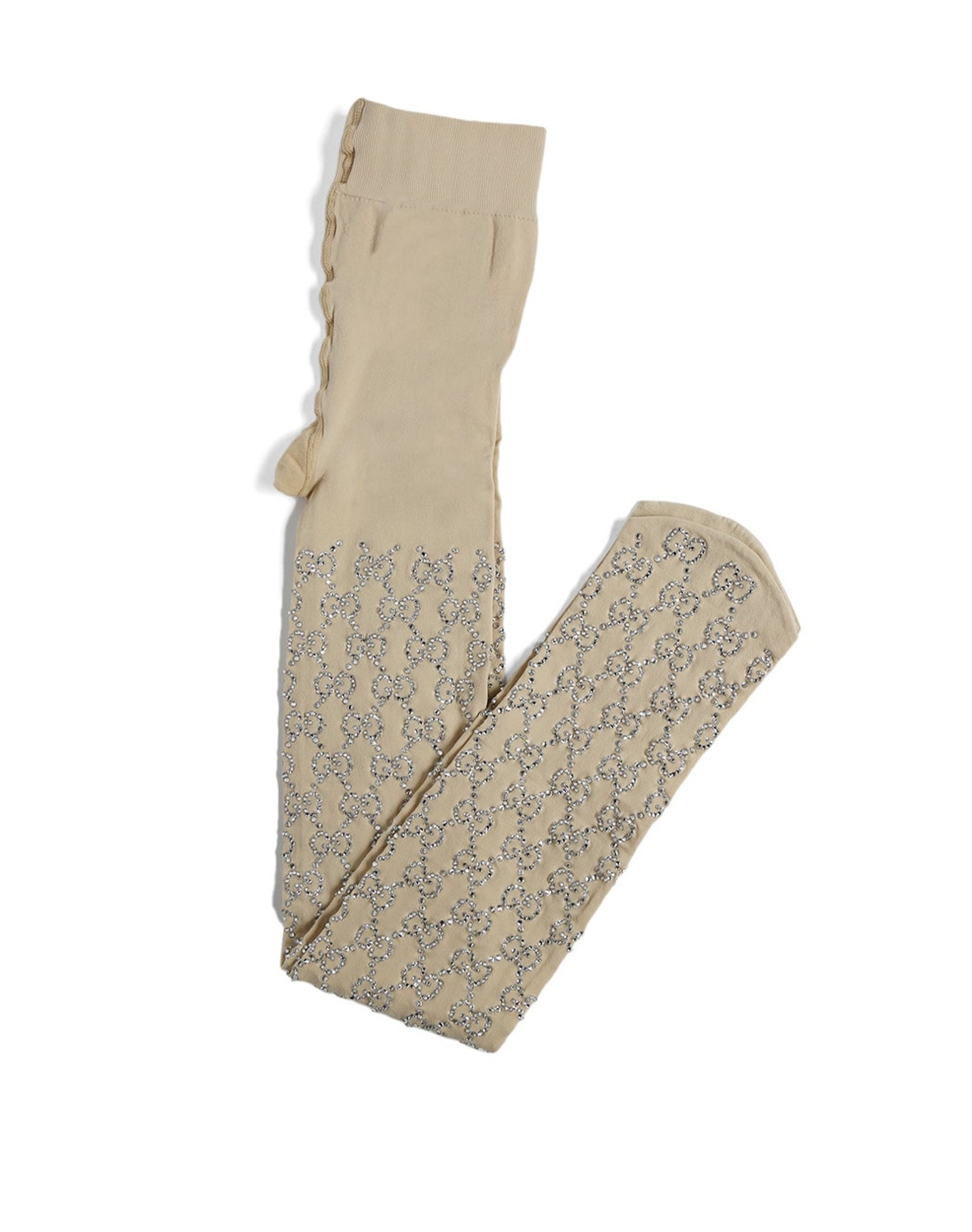 Gucci | Women | Embellished Crystal Logo Tights | Rose x Light Grey