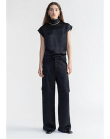 Gust | Satin Cargo Pants | Black