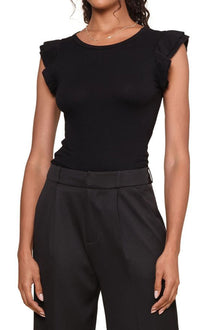 Jac Parker | Ruffle Sleeve Rib Top | Black