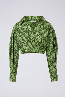 Cotton Paisley Crop Shirt Moss MOSS - Scanlan Theodore US