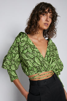 Cotton Paisley Crop Shirt Moss MOSS - Scanlan Theodore US