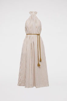 Italian Linen Stripe Dress Khaki KHAKI - Scanlan Theodore US