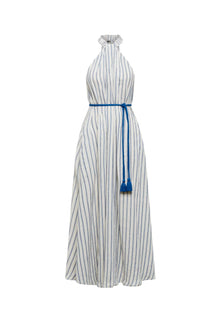 Italian Linen Stripe Dress Marine MARINE - Scanlan Theodore US