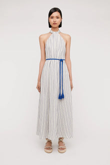 Italian Linen Stripe Dress Marine MARINE - Scanlan Theodore US