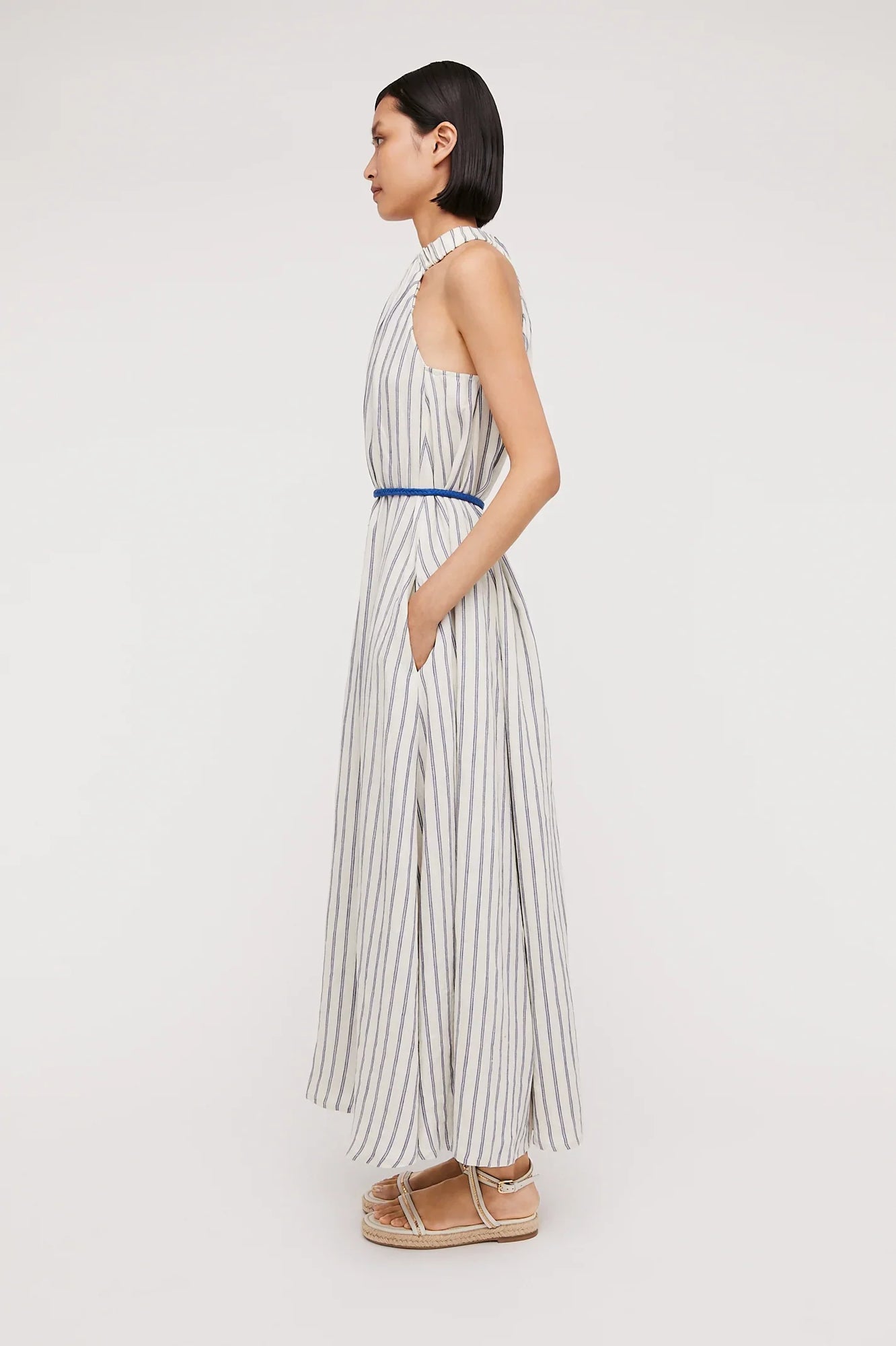 Italian Linen Stripe Dress Marine MARINE - Scanlan Theodore US