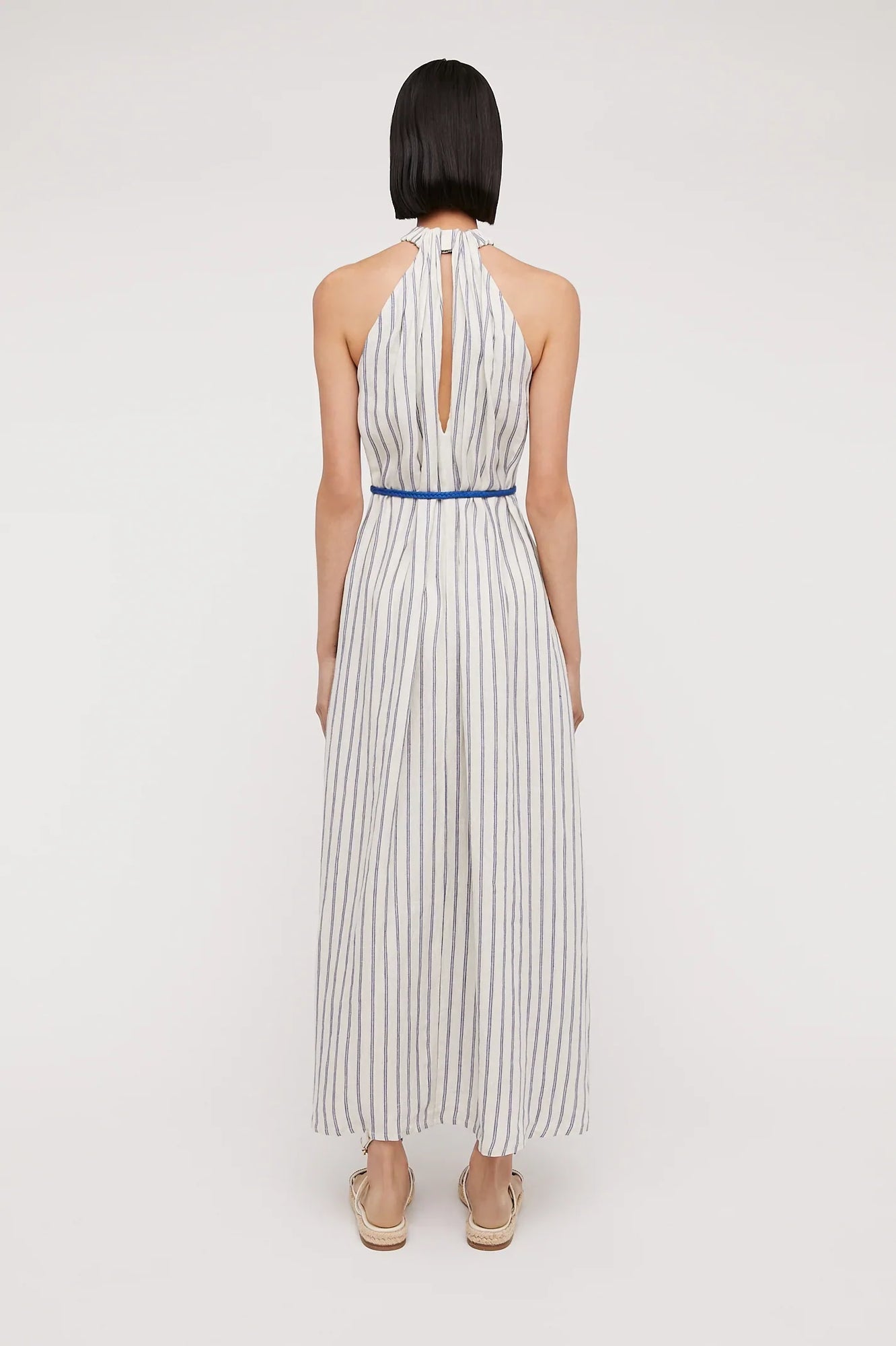 Italian Linen Stripe Dress Marine MARINE - Scanlan Theodore US