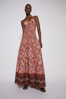 Floral Border Print Dress Chocolate CHOCOLATE - Scanlan Theodore US