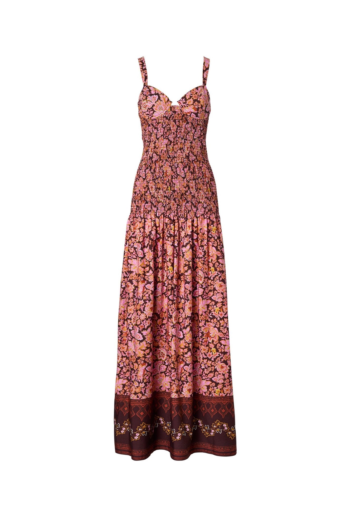 Floral Border Print Dress Chocolate CHOCOLATE - Scanlan Theodore US