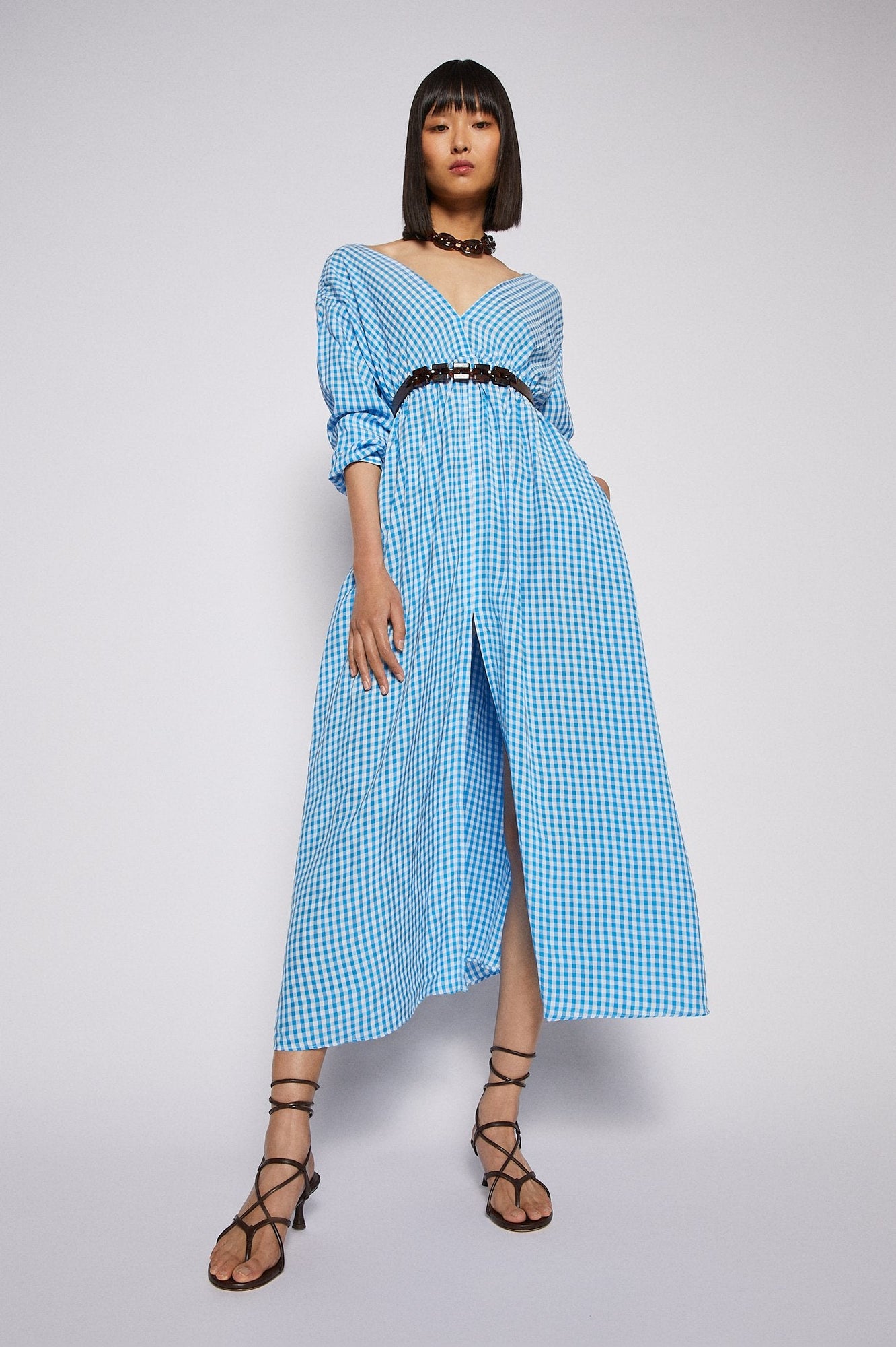 Gingham v Neck Dress Aqua AQUA - Scanlan Theodore US