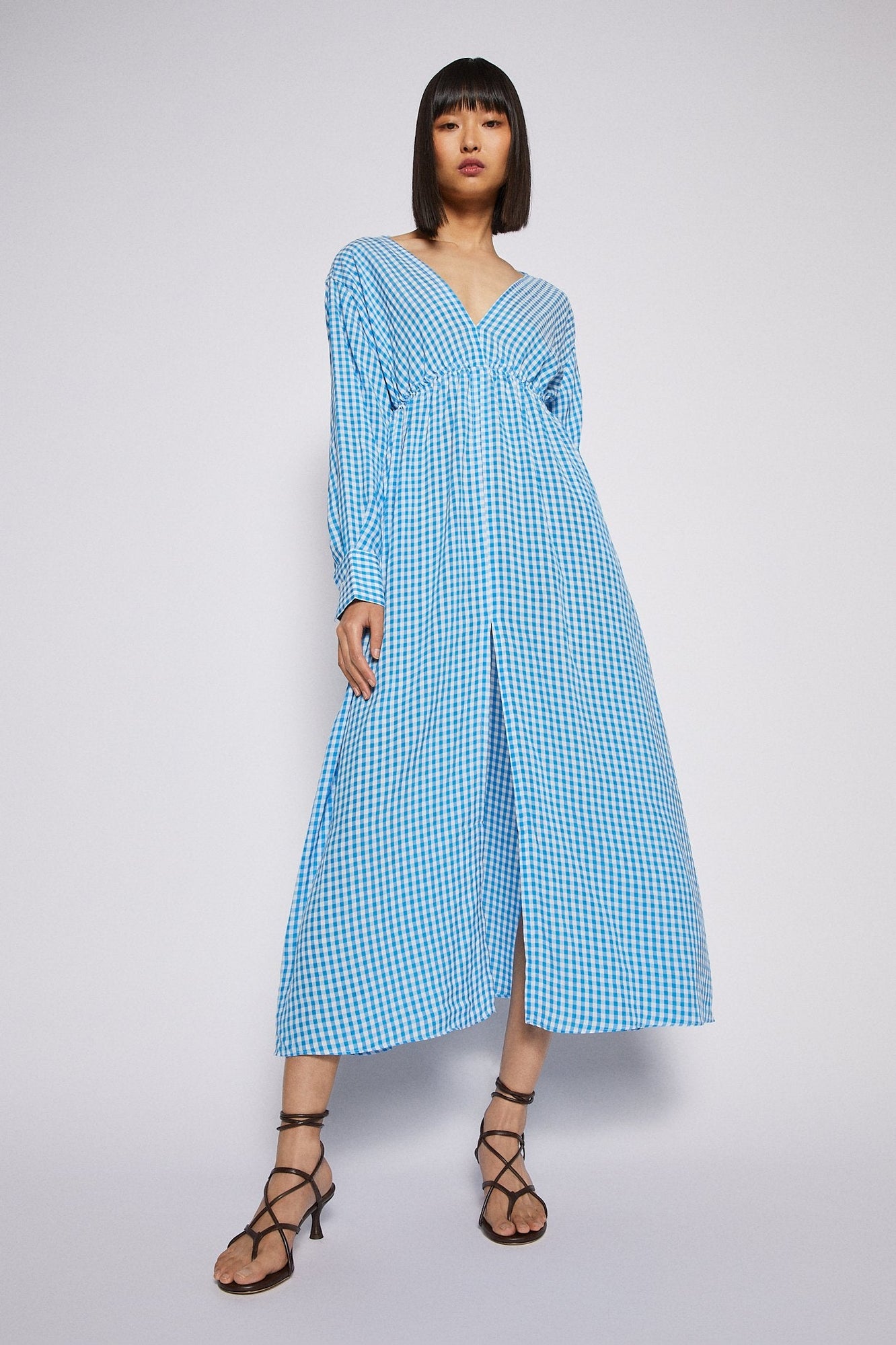 Gingham v Neck Dress Aqua AQUA - Scanlan Theodore US