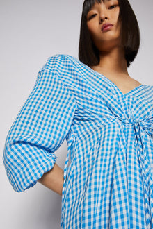 Gingham v Neck Dress Aqua AQUA - Scanlan Theodore US