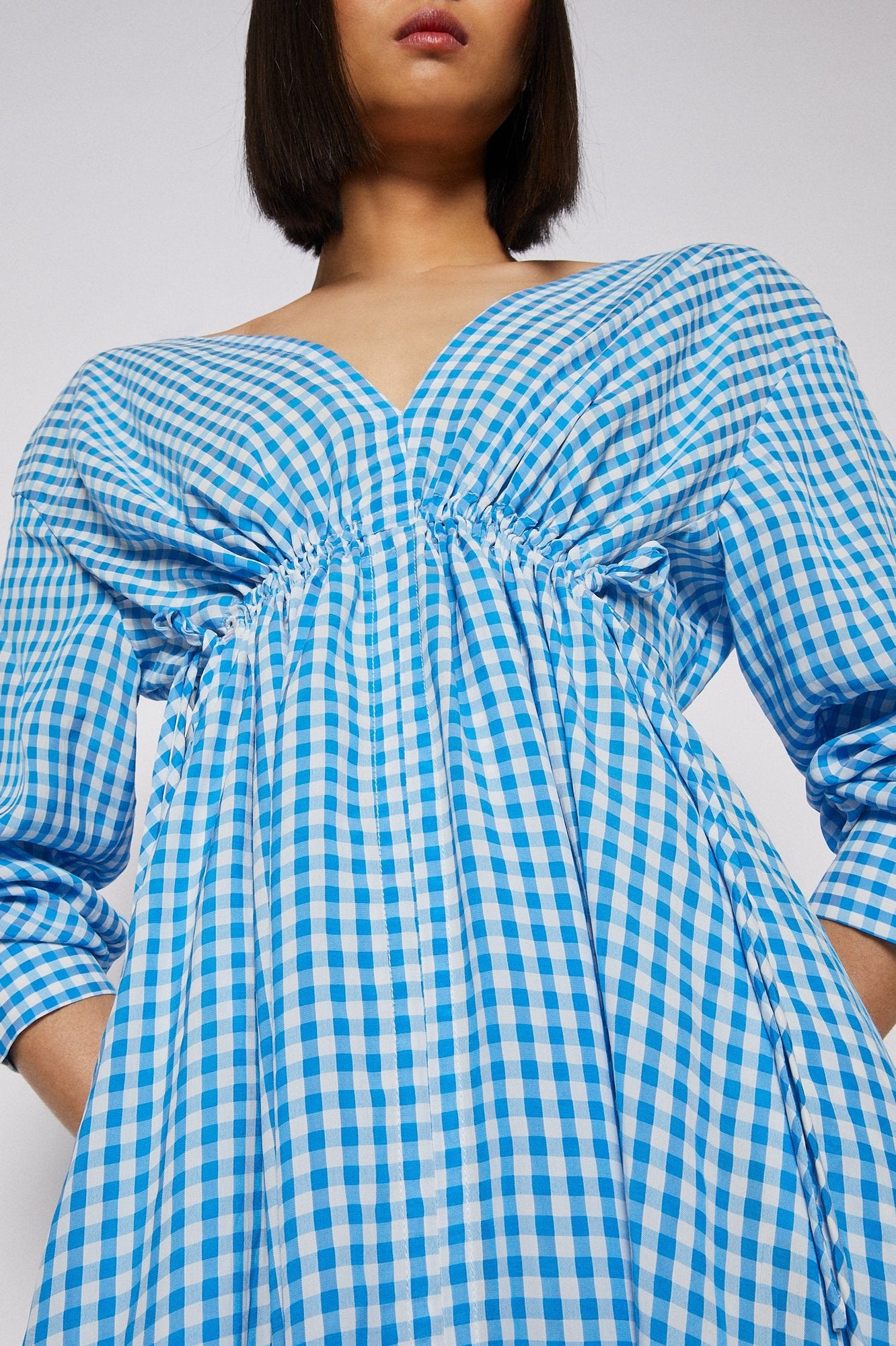 Gingham v Neck Dress Aqua AQUA - Scanlan Theodore US