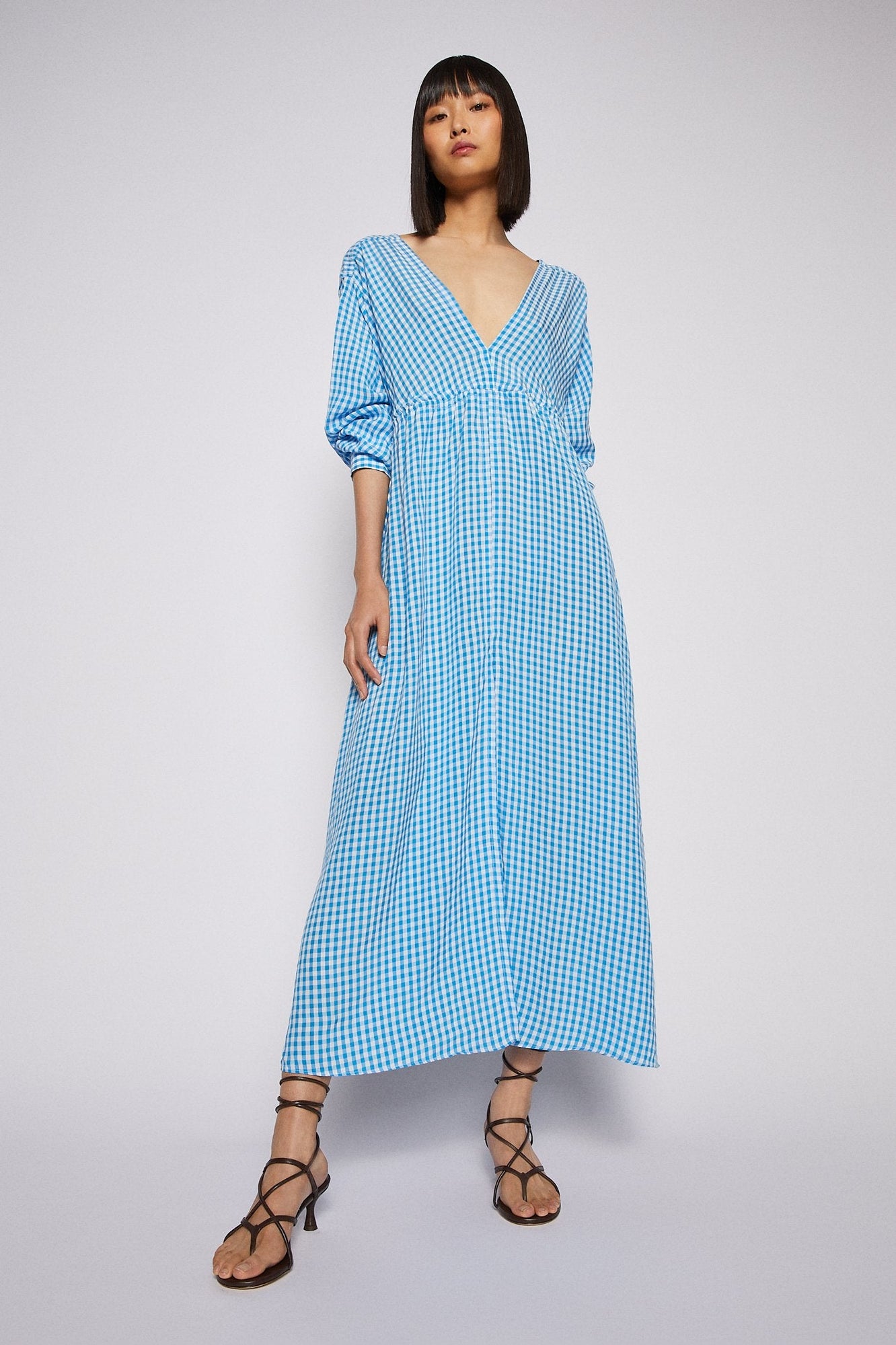 Gingham v Neck Dress Aqua AQUA - Scanlan Theodore US