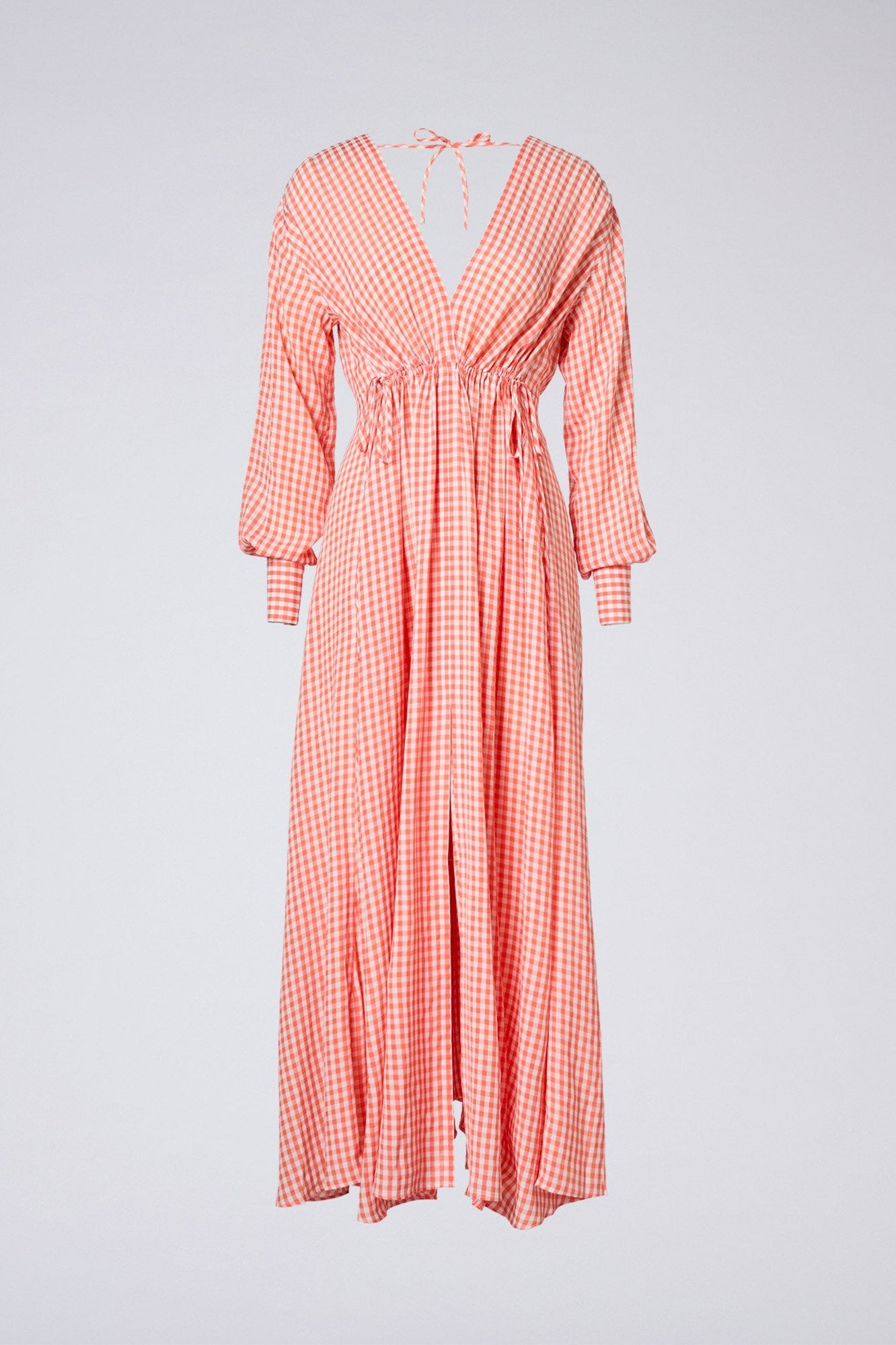 Gingham V Neck Dress Peach  - Scanlan Theodore US