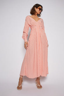 Gingham V Neck Dress Peach  - Scanlan Theodore US