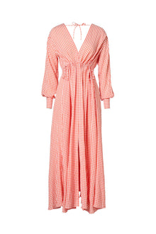 Gingham V Neck Dress Peach  - Scanlan Theodore US