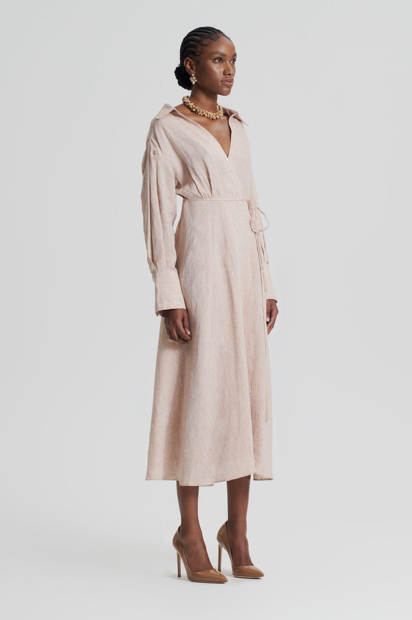 Italian Linen Wrap Shirt Dress | Shell