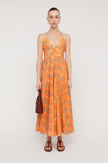 Linen Foulard Strappy Dress Tangerine TANGERINE - Scanlan Theodore US