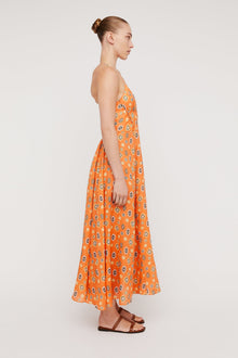 Linen Foulard Strappy Dress Tangerine TANGERINE - Scanlan Theodore US