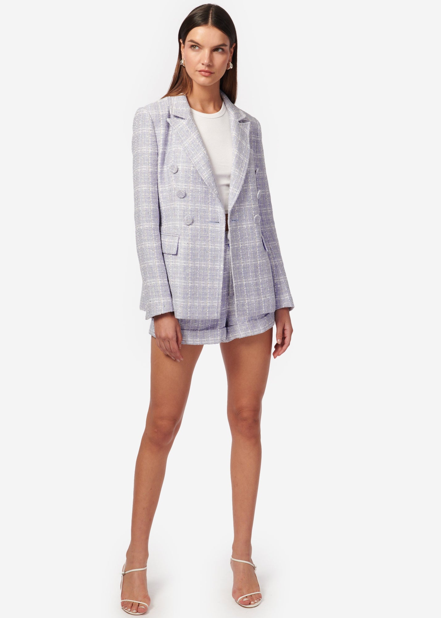 Bruna Tweed Blazer | White/Delphinium