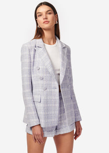 Bruna Tweed Blazer | White/Delphinium