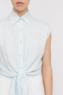 Gingham Tie Front Shirt Turquoise TURQUOISE - Scanlan Theodore US