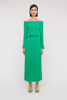 Pleated Rib C.shldr Dress 16 Emerald EMERALD - Scanlan Theodore US