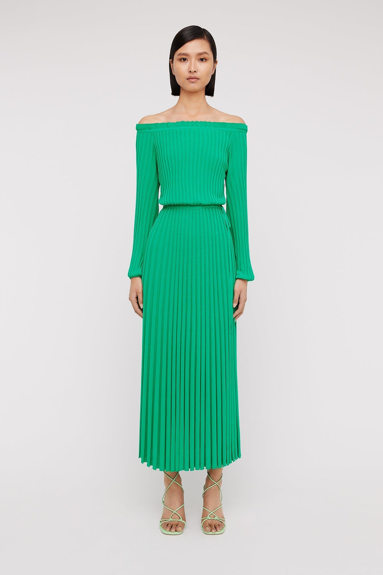 Pleated Rib C.shldr Dress 16 Emerald EMERALD - Scanlan Theodore US