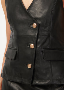 Yelan Genuine Leather Vest | Black