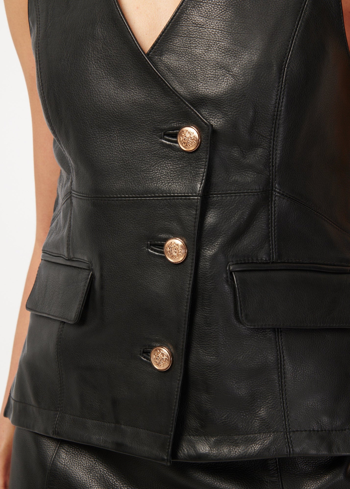 Yelan Genuine Leather Vest | Black