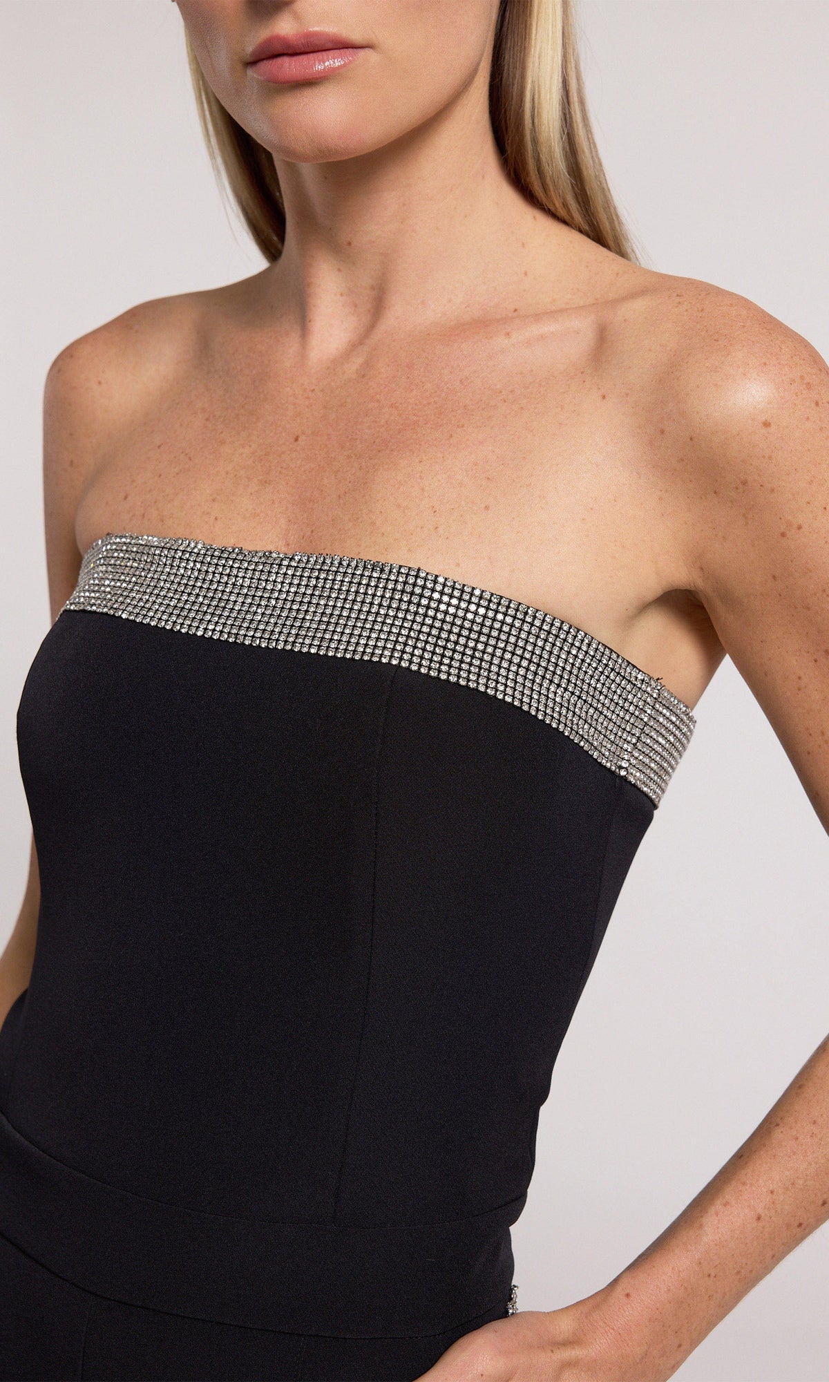 Chelsea Crystal Embellished Crepe Jumpsuit | Black/Clear